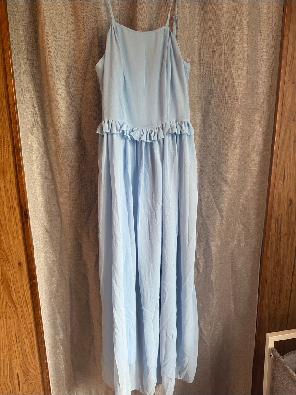 Light Blue Spaghetti-Strap Girls' Dress with Ruffle Waist